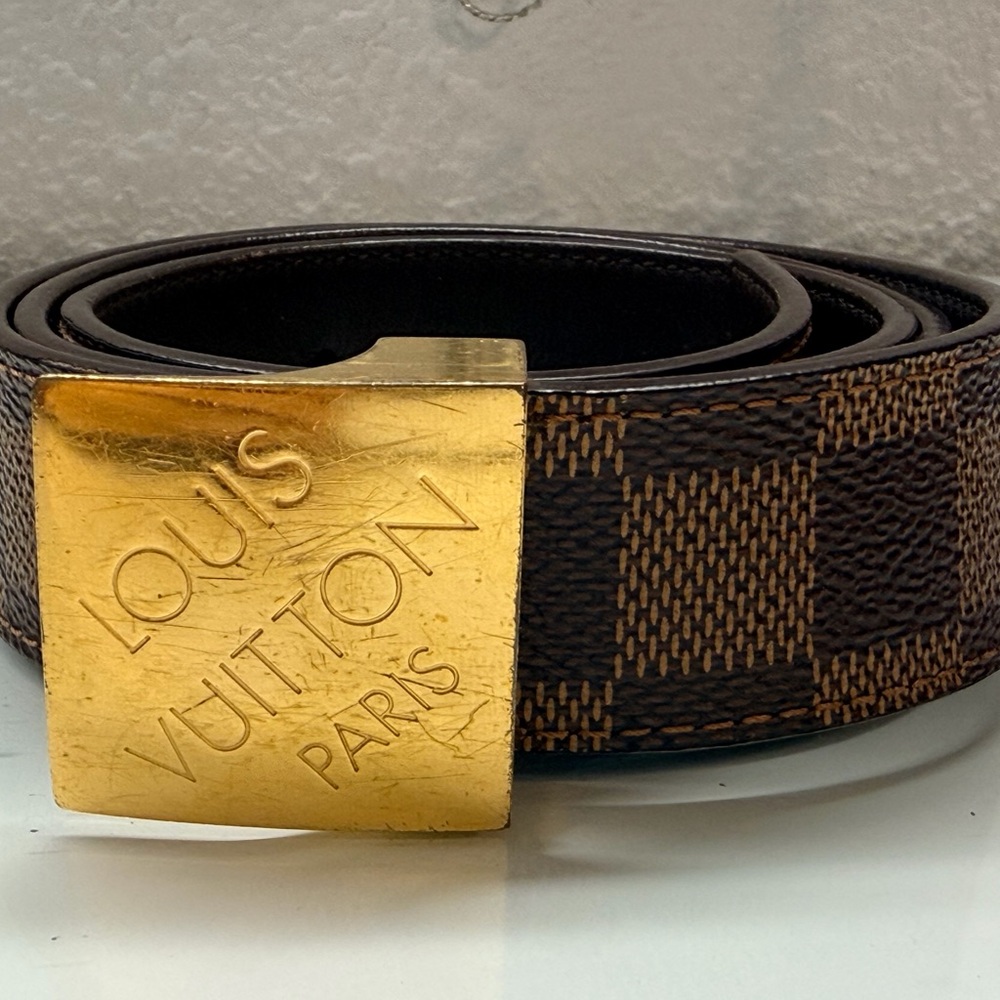 Louis Vuitton Damier Ebene Belt with Gold Buckle